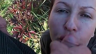 Cheating wife gives blowjob to a gardener