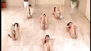 Japanese girls go nudist and workout with aerobics in the