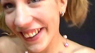 Skinny young slut loves having her mouth full of every inch of a big fat cock