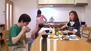 Japanese family fucking in the kitchen