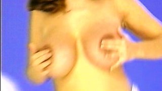 Beautiful Brunette Big Boobs Rides Fake Cock