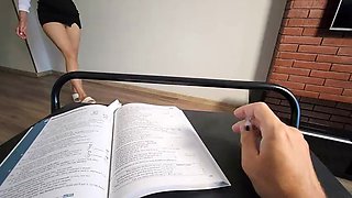 English Tutor Forgot to Put on Panties and Flashed Her Pussy