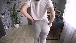 Naughty Coworker Teases Ass in Trousers and Takes Them off