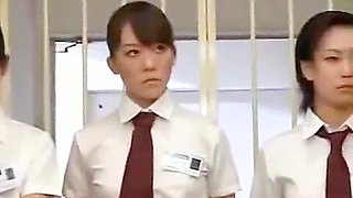 CFNM Japanese inmates line up for daily penis inspection handjob