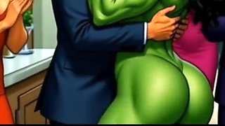 Slutty She-Hulk Nude Cartoon Lesbian Fuck with Muscular MILF in HD