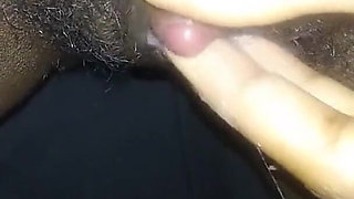 Close up Stroking My Big Clit Hairy Wet Pussy