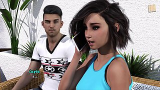 Hot brunette with big boobs in a steamy visual novel adventure