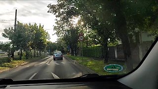 Horny Blonde Sexy MILF Wants to Be Fucked in the Car in the Morning in Public on the Way to Work