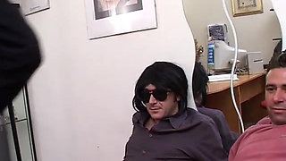 Ugly shemale has a hot threesome with two hard cocks