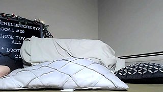 Redhead pornstar Justmichelle rides on a huge dildo anal