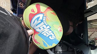 Big Ass Ebony Gets Fucked Through a Hole in Her Tight Gusher Shorts in Her Car