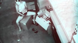 Stock room slut masturbating