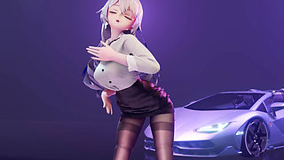 Excuse Me; Genshin Impact; Bronya; Office Lady Uniform; Pencil Skirt; Crotchless Black Stockings; Erotic Tattoos