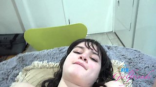 Tiny tits Remi blows him before riding his dick POV