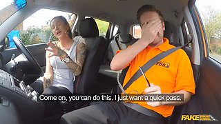 She gets a muddy creampie after her advanced driving lesson - faux driving school