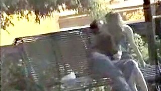Voyeur tapes a girl riding her bf upskirt on a bench in the park