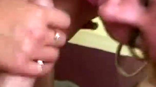 Young blonde bitch blowing cock and getting banged