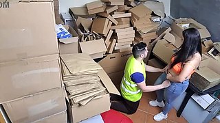 Sexy Latina Boss Catches Worker Slacking Off in Warehouse - Squirting Miss & Hard Rock