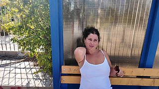 Cheating Stepmom. Stepson Fucked Stepmom in Mouth at a Bus Stop