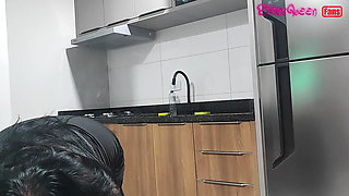 Traveling Stepmom, Solo Fans in Slow Motion, in the Kitchen