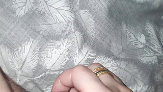 Step mom hand slip under blanket touching step son dick