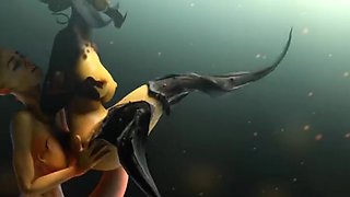 Big tits humanoid babes fucking in a 3D animation by Tarazaurus