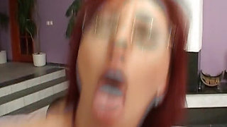 Redhead German MILF with glasses tied up and fucked hard
