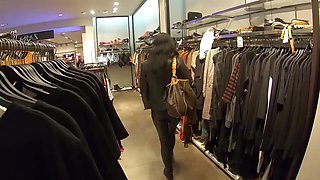 Leather Slut Fucks in the Middle of the Department Store. Extreme Cum Face