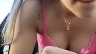 Big booty ass and busty blonde teasing in car and outdoor