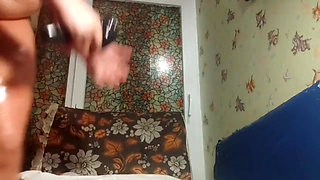 Wax, oil, lipstick fetish, BJ, huge toys DP