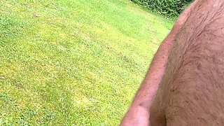 Ralf, the fat, deviant perverted gay bastard, jerks off naked in public in a cemetery and squirts.