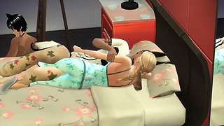 Hot blonde in Sims four mod has fun with the neighbor in wild encounters