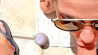 Swallowing a Lot of Yellow Pee From 4 Full Glasses! Sun and Heat!