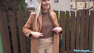 Public agent cute blond flashes her pointy titties for currency and screws thick dong in a basemant