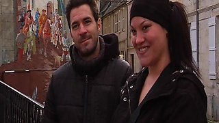 Nasty French Girl Gets Fucked Hard in a Public Threesome