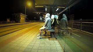 Really Risky Sex at a Bus Stop with a Young Stepsis That Ends with an Orgasm and a Cumshot