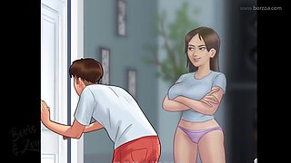 My stepsister with huge fun bags catches me spying on my busy stepmom in summertime saga