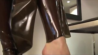 blonde slut fucked in transparent latex catsuit