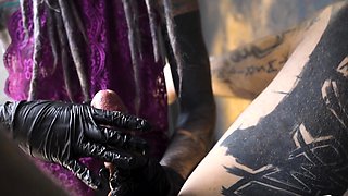 Alt dominatrix pegging tattooed worker