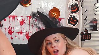 Busty MILF Lauren Philips and Cutie Stepdaughter Haley Spades Fuck Two Magic Cocks in Halloween Foursome Taboo Sex