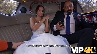 VIP4K. Random passerby scores luxurious bride in the wedding limo