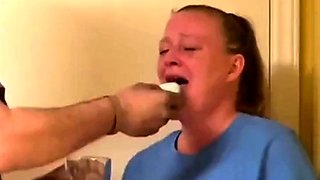 Naughty mouth washed out with soap