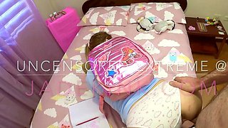 Sexy schoolgirl fucked by pervy stepdad in her panties