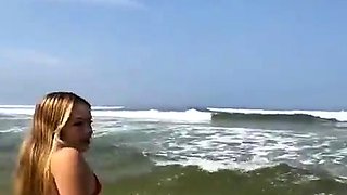 Teen brunette masturbating on public dirt road