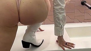 Me and My Step Daughter Pee in Public Toilet