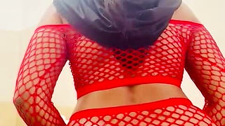 Srilankan Sexy Stepmommy in Red Uniform at Office Washroom