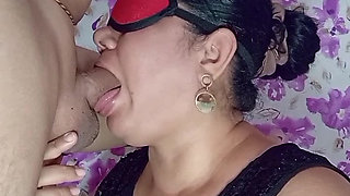 Deep throat sucker with very cute eye mask