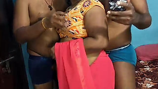 Thresome with Husband and Husband's Friend. They Fuck to Together.