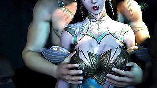 3D Cosplay Model Wearing Sexy Dress Have Gangbang Sex