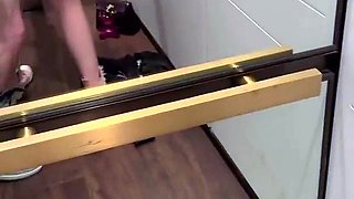 Curvy cutie sucking cock and getting fucked in an elevator